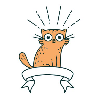 Dövme stili afiş. Şaşırmış kedi.