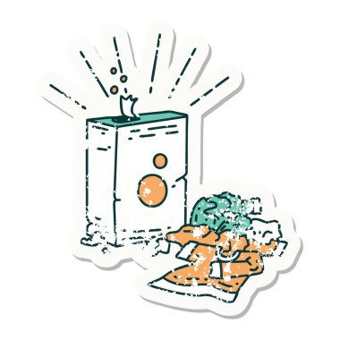 Dövme stili eski bir çıkartma deterjan ve giysi yığını.