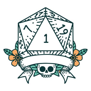 Retro Dövme Biçimi Doğal bir d20 zar atma