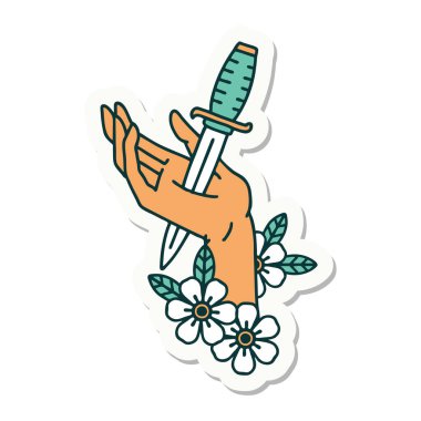 Eline geleneksel bir hançer stili dövme çıkartması takılmış.