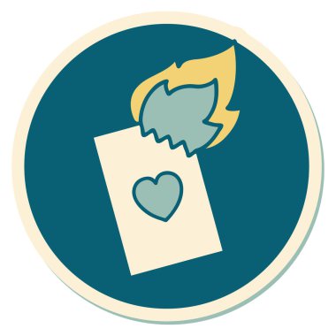 Geleneksel stil dövme çıkartması. Alev kartı.