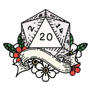 Retro Dövme Biçimi Doğal 20 D20 zar atma