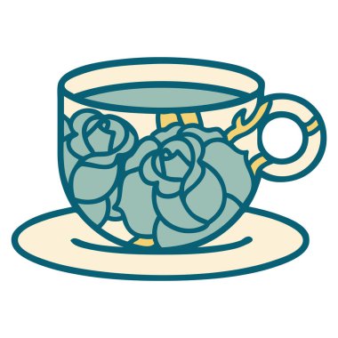 Bir fincan ve çiçeğin ikonik dövme görüntüsü