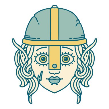 Retro Dövme Tarzı Elf savaşçı karakter yüzü