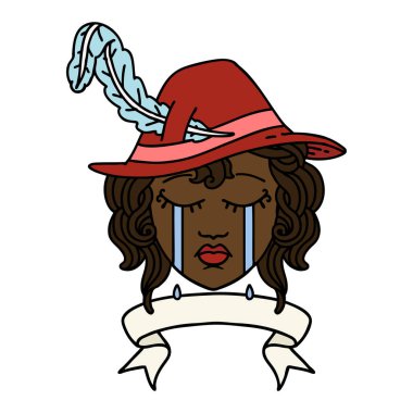 Retro Dövme Biçimi Sancakla ağlayan insan ozanı