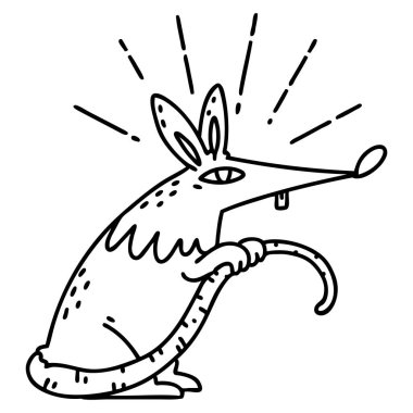 Geleneksel siyah çizginin çizimi dövme tarzı sinsi fare