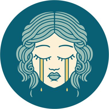 İkonik dövme stili ağlayan kadın yüzü.