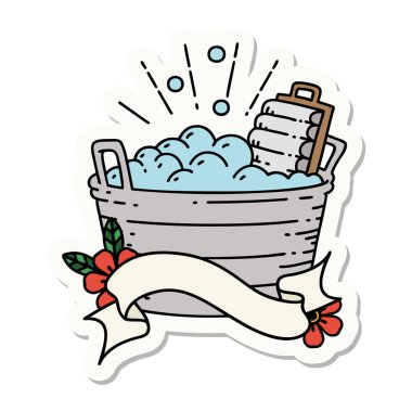 Dövme stili eski bir leğen ve klozet. 