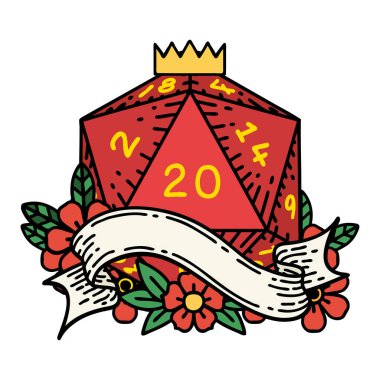 Retro Dövme Biçimi Doğal 20 D20 zar atma