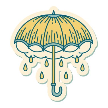 Geleneksel bir dövme stili olan şemsiye ve fırtına bulutu çıkartması