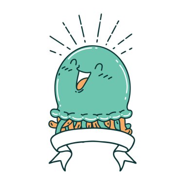 Dövme stili mutlu denizanası dövmeli parşömen.