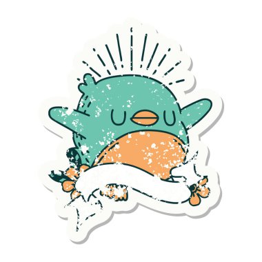 Dövme stili eski bir çıkartma, çırpınan Robin.