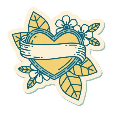 Geleneksel kalp ve bayrak stiliyle dövme çıkartması