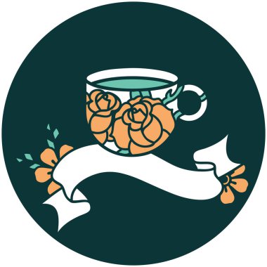 bir fincan ve çiçekli dövme biçimi simgesi