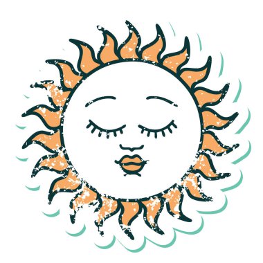 İkonik ıstıraplı dövme stili yüzü olan bir güneşin resmi