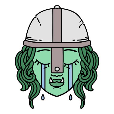 Retro Dövme Tarzı Ağlayan Ork savaşçı karakter yüzü