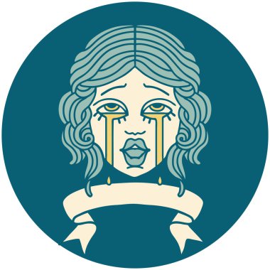 Çok mutlu ağlayan bir kadın yüzü dövmesi simgesi