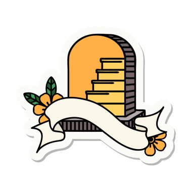 Mezar taşı pankartıyla dövme stili çıkartması