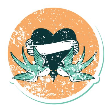 Kırlangıçların sembolik dövmesi ve sancaklı bir kalp.