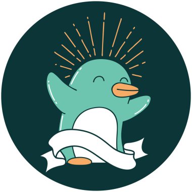 Dövme stili mutlu penguen ikonu