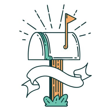 Dövme stili kapalı posta kutusuna sahip kaydırma pankartı