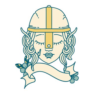 Retro Dövme Tarzı Elf savaşçı karakter yüzü