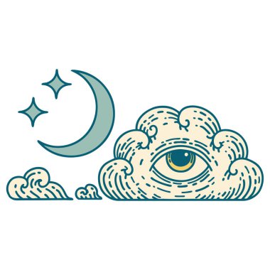 Ay yıldızlarının ve bulutların ikonik dövme şekli