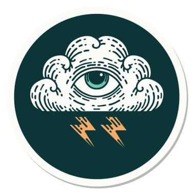 Her şeyi gören bir göz bulutunun geleneksel stiliyle dövme çıkartması.