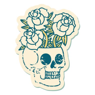 Bir kafatası ve gülün sembolik dövmeli görüntüsü