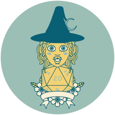 Retro Dövme Biçimi Doğal 20 zarlı yarı ork cadı karakteri