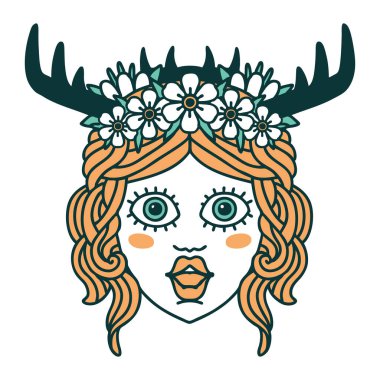 Retro Dövme Tarzı İnsan Druid karakteri yüzü