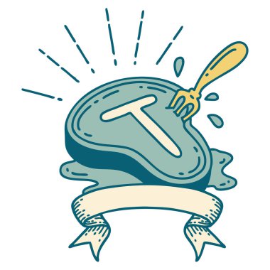 Dövme stili biftek ve çatallı parşömen.