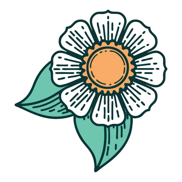 Ikonický Obraz Květu Stylu Tetování — Stockový vektor