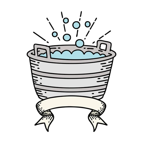 タトゥースタイルの錫のお風呂でバナーをスクロール — ストックベクタ