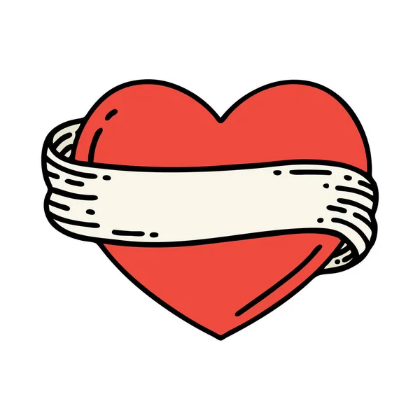 Kalp Bayrak Şeklinde Geleneksel Bir Dövme — Stok Vektör