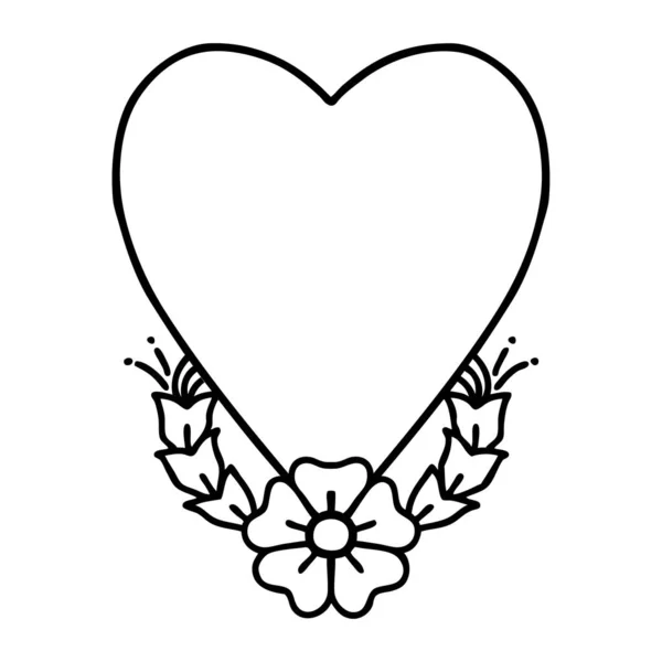 Tatuagem Estilo Linha Preta Coração Flor — Vetor de Stock