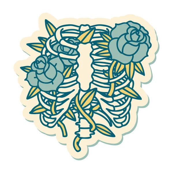 Наклейка Татуювання Традиційному Стилі Реберної Клітки Квітів — стоковий вектор