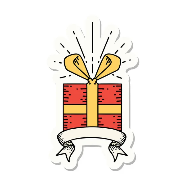 Autocollant Cadeau Noël Style Tatouage — Image vectorielle