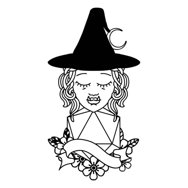 Blanco Negro Tatuaje Linework Estilo Medio Orco Personaje Bruja Con — Archivo Imágenes Vectoriales