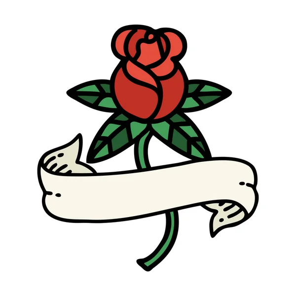 バラと旗の伝統的なスタイルのタトゥーは — ストックベクタ