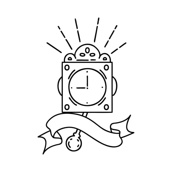 Bannière Défilement Avec Ligne Noire Travail Tatouage Style Ticking Horloge — Image vectorielle