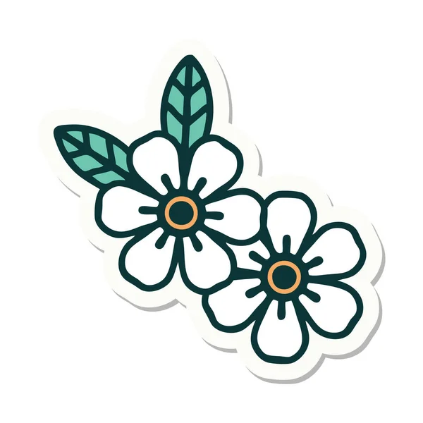 Pegatina Del Tatuaje Estilo Tradicional Las Flores — Vector de stock