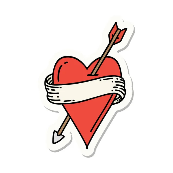 Autocollant Tatouage Dans Style Traditionnel Coeur Flèche Une Bannière — Image vectorielle