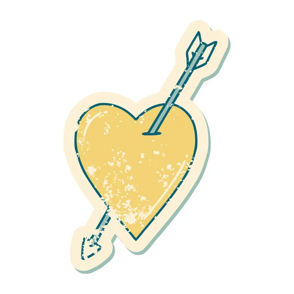 Ikon Tertekan Gambar Tato Stiker Dari Panah Dan Jantung - Stok Vektor