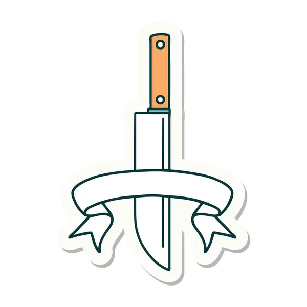 Autocollant Style Tatouage Avec Bannière Couteau — Image vectorielle