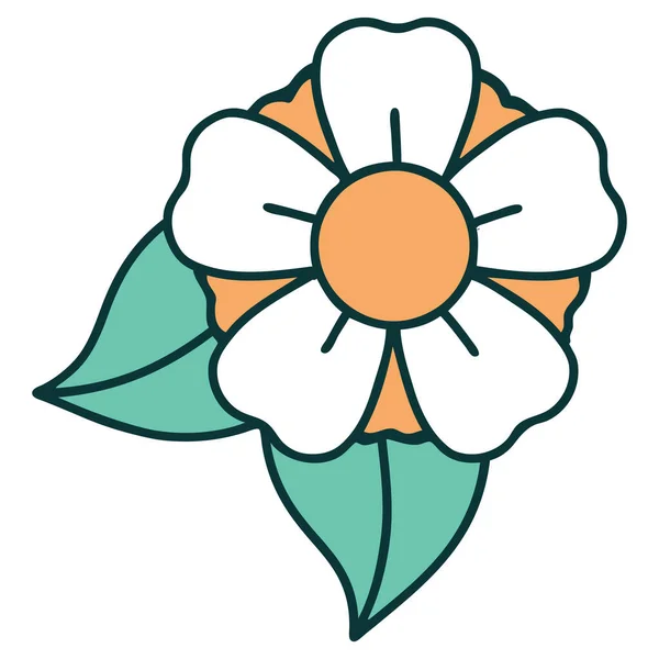 花の象徴的なタトゥースタイルのイメージ — ストックベクタ