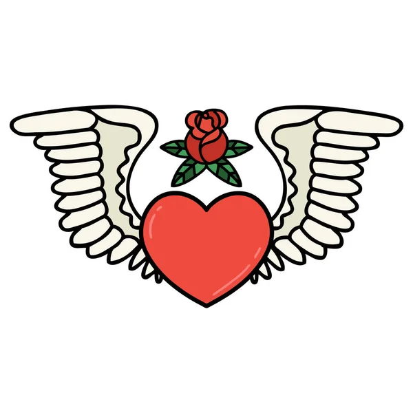Татуировка Традиционном Стиле Сердца Крыльями — стоковый вектор