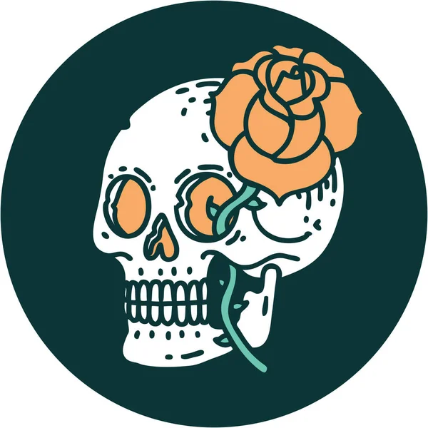 颅骨和玫瑰的标志性纹身风格图像 — 图库矢量图片