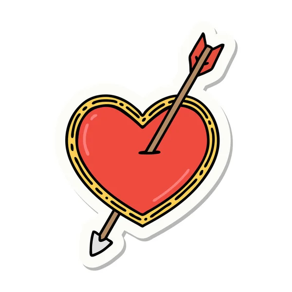 Stiker Dari Tato Dalam Gaya Tradisional Dari Panah Dan Jantung - Stok Vektor