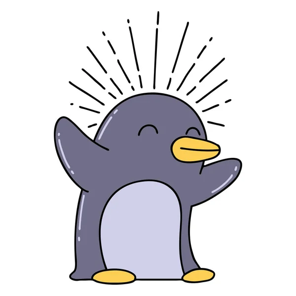 Ilustracja Tradycyjnego Stylu Tatuażu Szczęśliwy Pingwin — Wektor stockowy